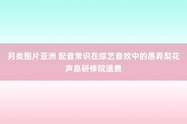 另类图片亚洲 配音常识在综艺音效中的愚弄梨花声息研修院退费